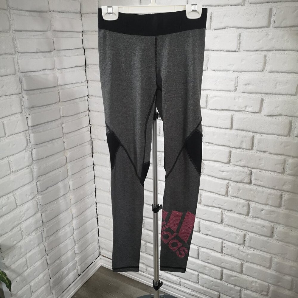 Adidas Ladies Size XS Grey w/ Black & Pink Accents Elastic Waistband Leggings